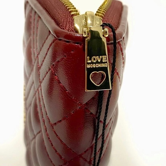 MOSCHINO Love Moschino Burgundy Quilted Gold Logo Wallet NWT - Picture 11 of 14